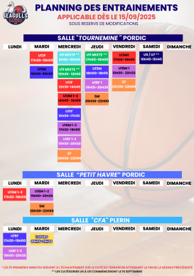 PLANNING ENTRAINEMENTS SAISON 2025-2026